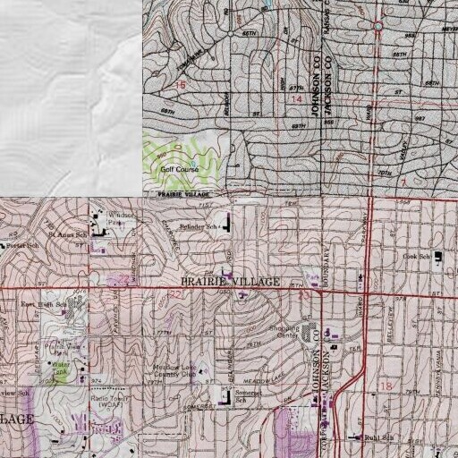 USGS 24K topo map of Belinder Elementary School, KS