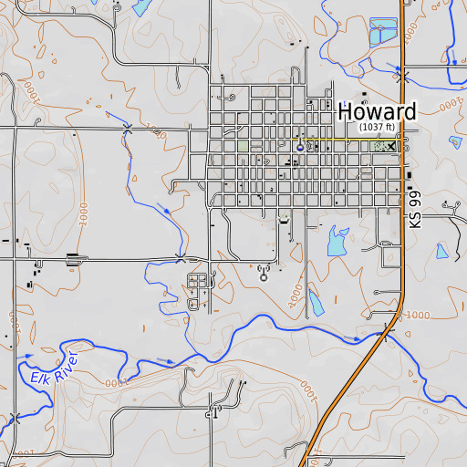 OpenTopoMap map of Elk County Fairgrounds, KS