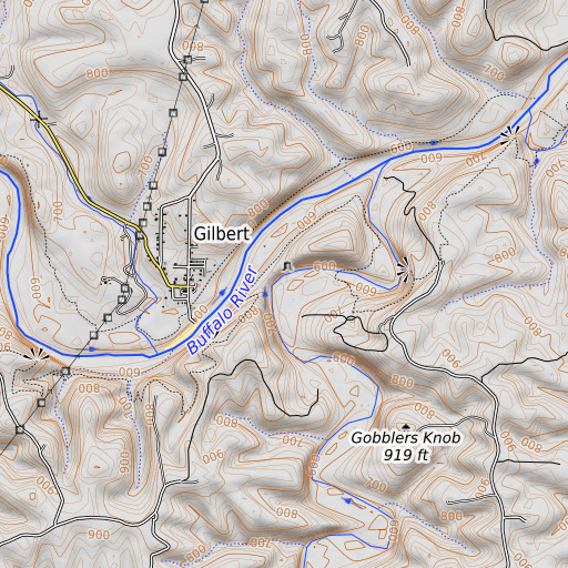 OpenTopoMap map of Crane Bottom, AR