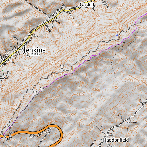 OpenTopoMap map of Austin Gap, KY