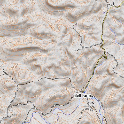 OpenTopoMap map of Backbone Ridge, KY