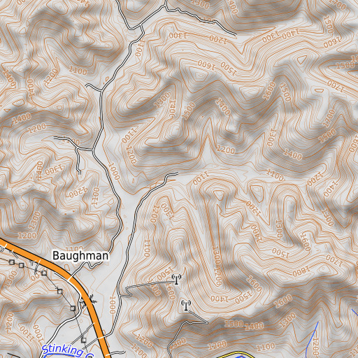 OpenTopoMap map of Bailey Branch, KY