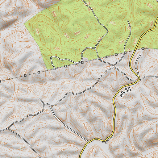OpenTopoMap map of Dugger Spring, AR