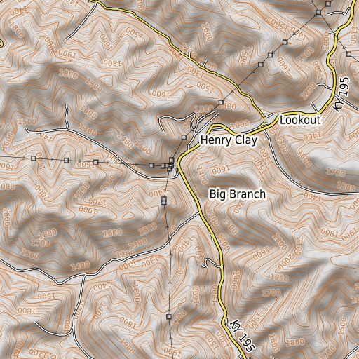 OpenTopoMap map of Big Branch, KY