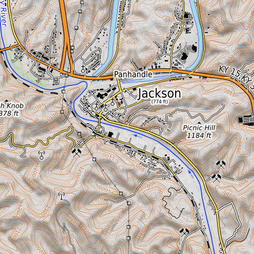OpenTopoMap map of Big Bridge Branch, KY