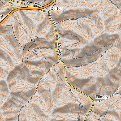OpenTopoMap map of Blaze Branch, KY