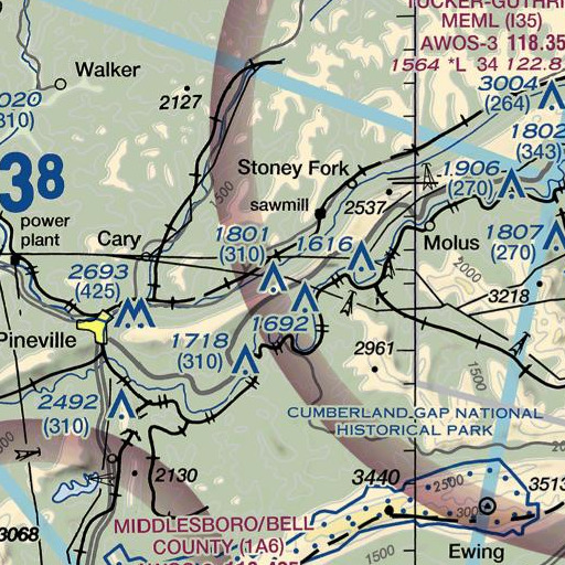FAA VFR chart of Blind John Taylor Gap, KY