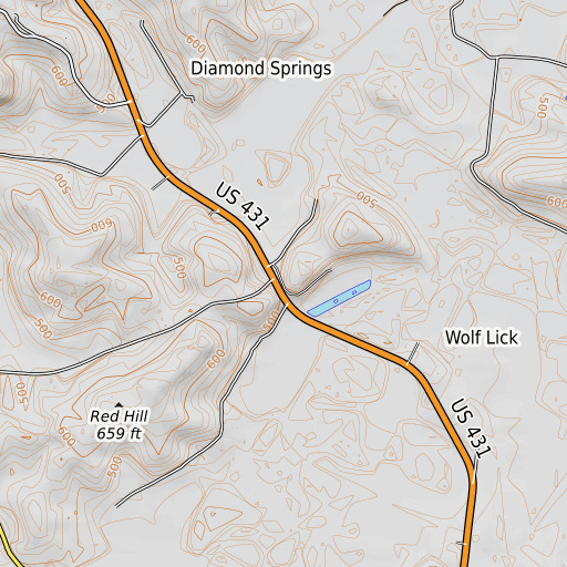 OpenTopoMap map of Blue Cut, KY
