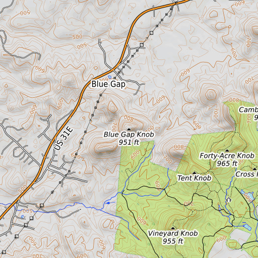 OpenTopoMap map of Blue Gap Knob, KY
