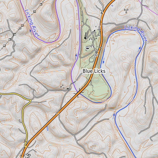 OpenTopoMap map of Blue Licks Spring, KY