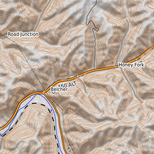 OpenTopoMap map of Blue Pond Fork, KY