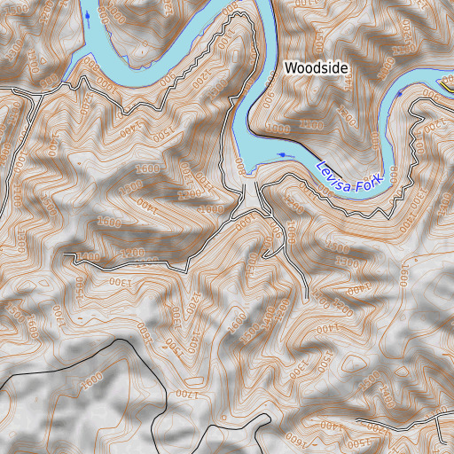 OpenTopoMap map of Blueford Fork, KY