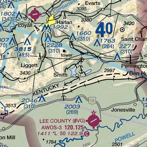 FAA VFR chart of Board Branch, KY