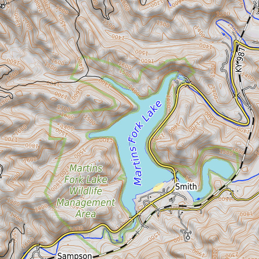 OpenTopoMap map of Board Branch, KY