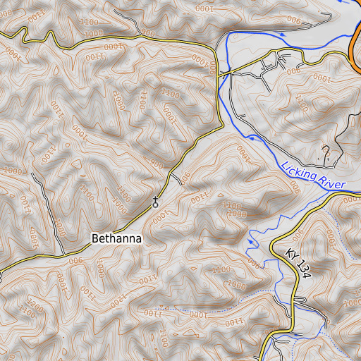 OpenTopoMap map of Boardtree Branch, KY