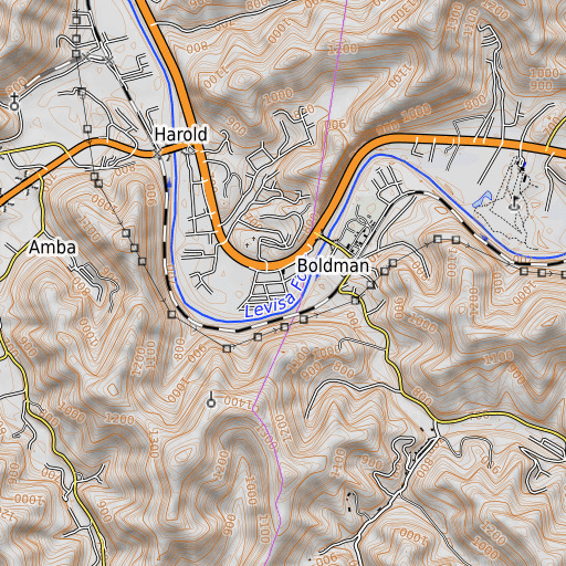OpenTopoMap map of Boldman, KY