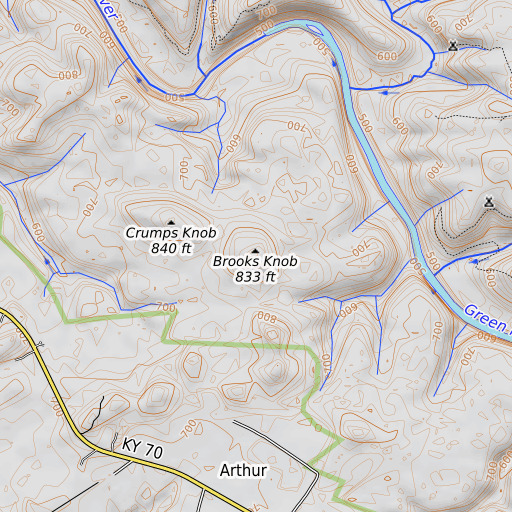 OpenTopoMap map of Brooks Knob, KY