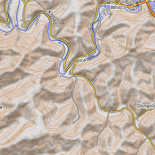 OpenTopoMap map of Brown Branch, KY
