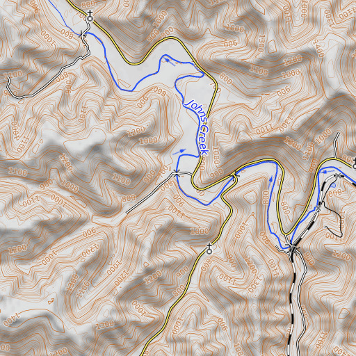 OpenTopoMap map of Brushy Run, KY