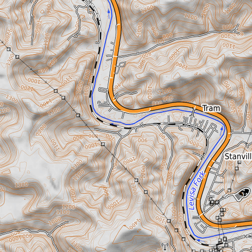 OpenTopoMap map of Camp Branch, KY