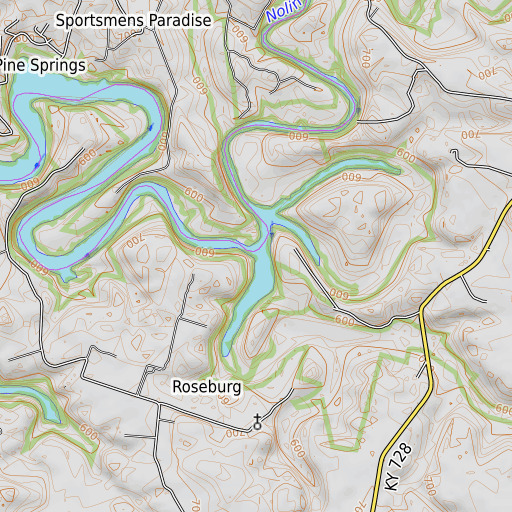 OpenTopoMap map of Cane Run, KY