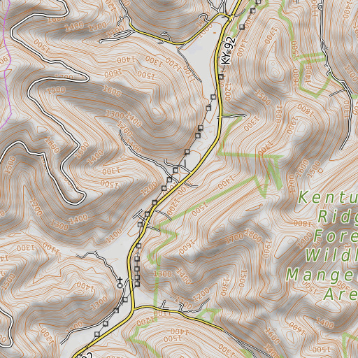 OpenTopoMap map of Carter Branch, KY