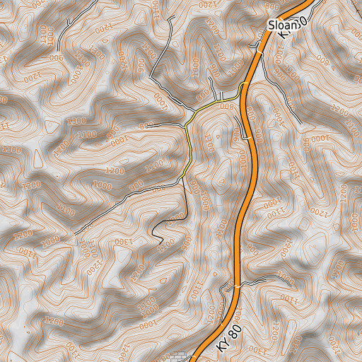 OpenTopoMap map of Chestnut Lick Branch, KY