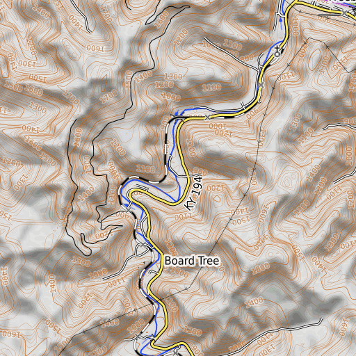 OpenTopoMap map of Church Branch, KY