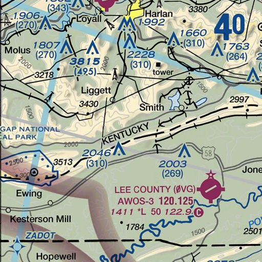 FAA VFR chart of Cloud Branch, KY