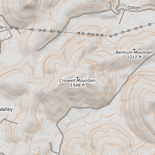 OpenTopoMap map of Criswell Mountain, KY