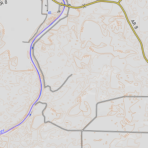 OpenTopoMap map of Flat Creek, AR