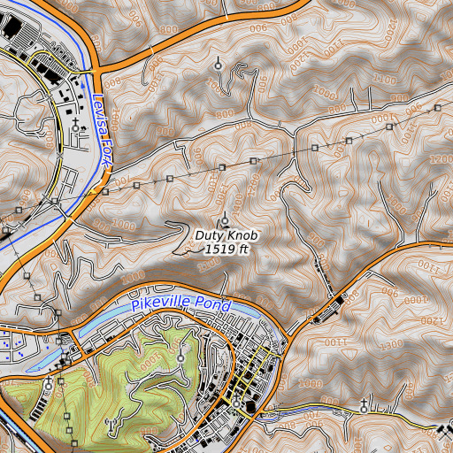 OpenTopoMap map of Duty Knob, KY
