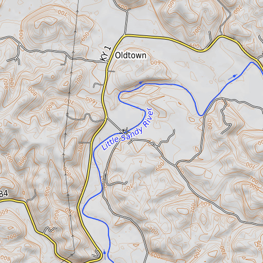 OpenTopoMap map of Frazer Branch, KY