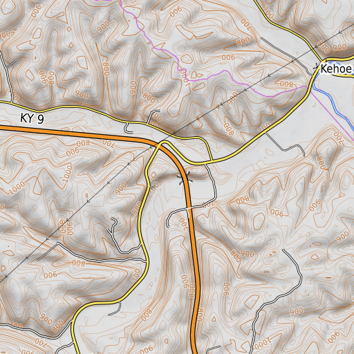 OpenTopoMap map of Harvey Branch, KY