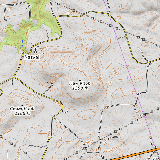 OpenTopoMap map of Haw Knob, KY