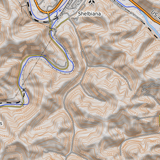 OpenTopoMap map of James Fork, KY