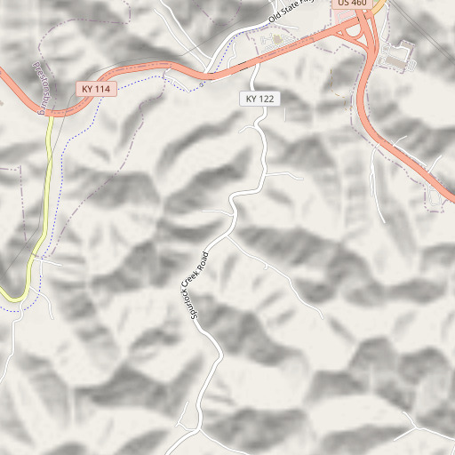 OpenStreetMap map of Jim Potter Branch, KY