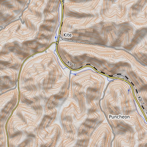 OpenTopoMap map of Joe King Branch, KY