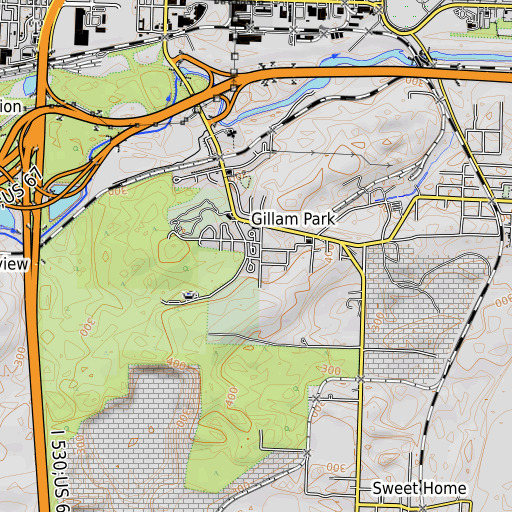 OpenTopoMap map of Granite Mountain School, AR