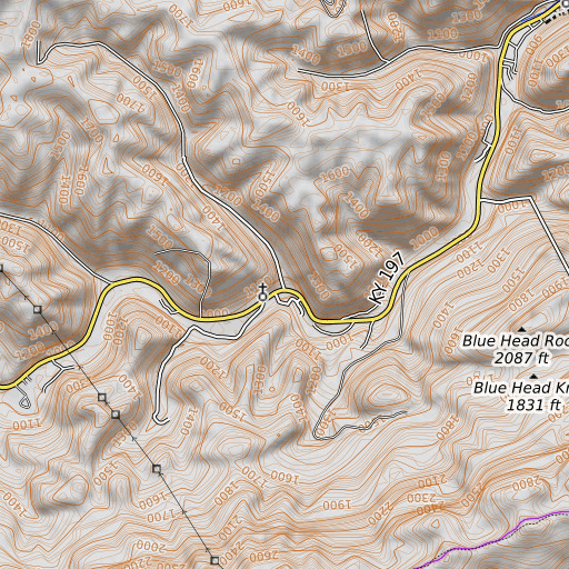 OpenTopoMap map of Kettlecamp Branch, KY