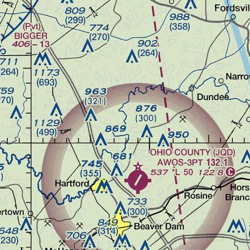 FAA VFR chart of Lick Branch, KY