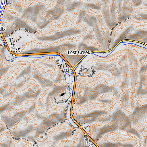 OpenTopoMap map of Lost Creek, KY