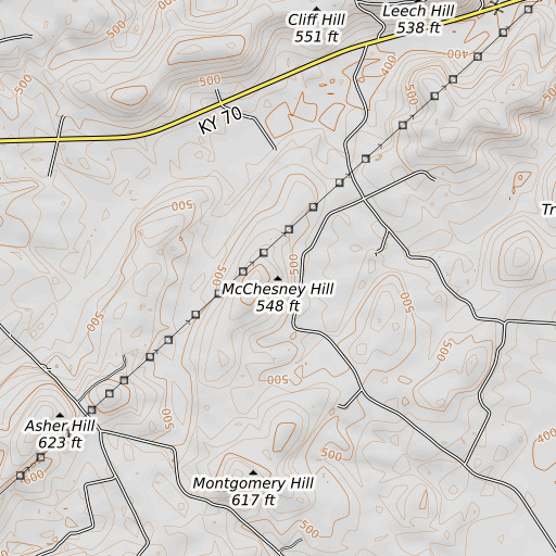 OpenTopoMap map of McChesney Hill, KY