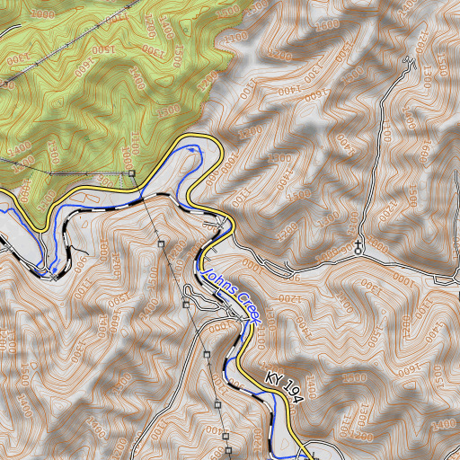 OpenTopoMap map of Meathouse Fork, KY