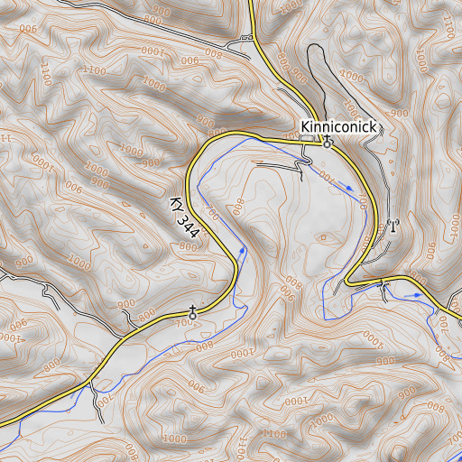 OpenTopoMap map of Miller Branch, KY