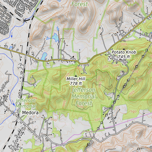OpenTopoMap map of Miller Hill, KY