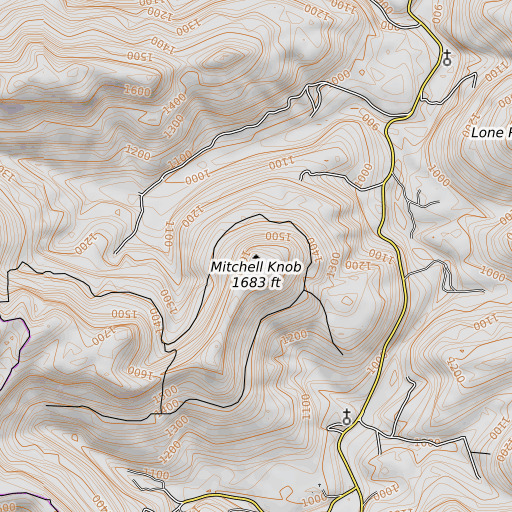OpenTopoMap map of Mitchell Knob, KY
