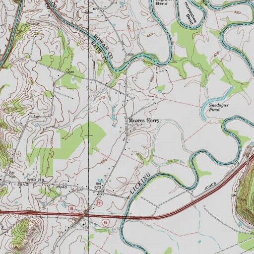 USGS 24K topo map of Moores Ferry, KY