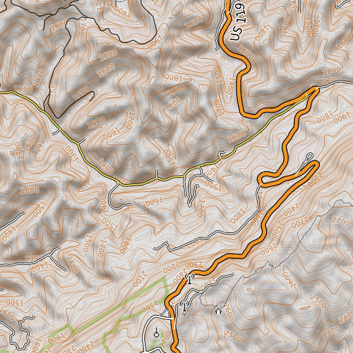 OpenTopoMap map of Ovenfork Branch, KY