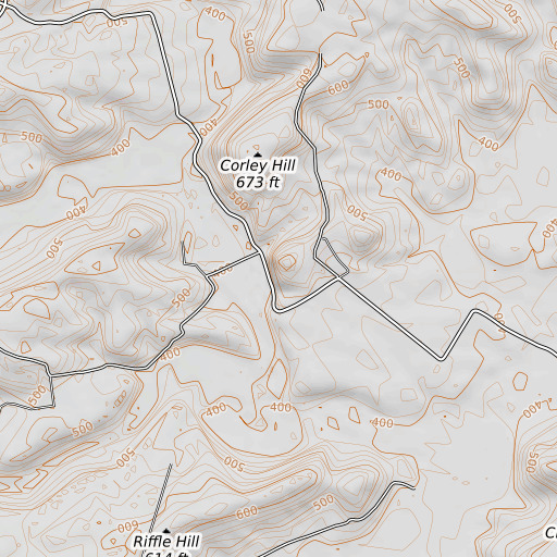 OpenTopoMap map of Pine Knob Bluff, KY
